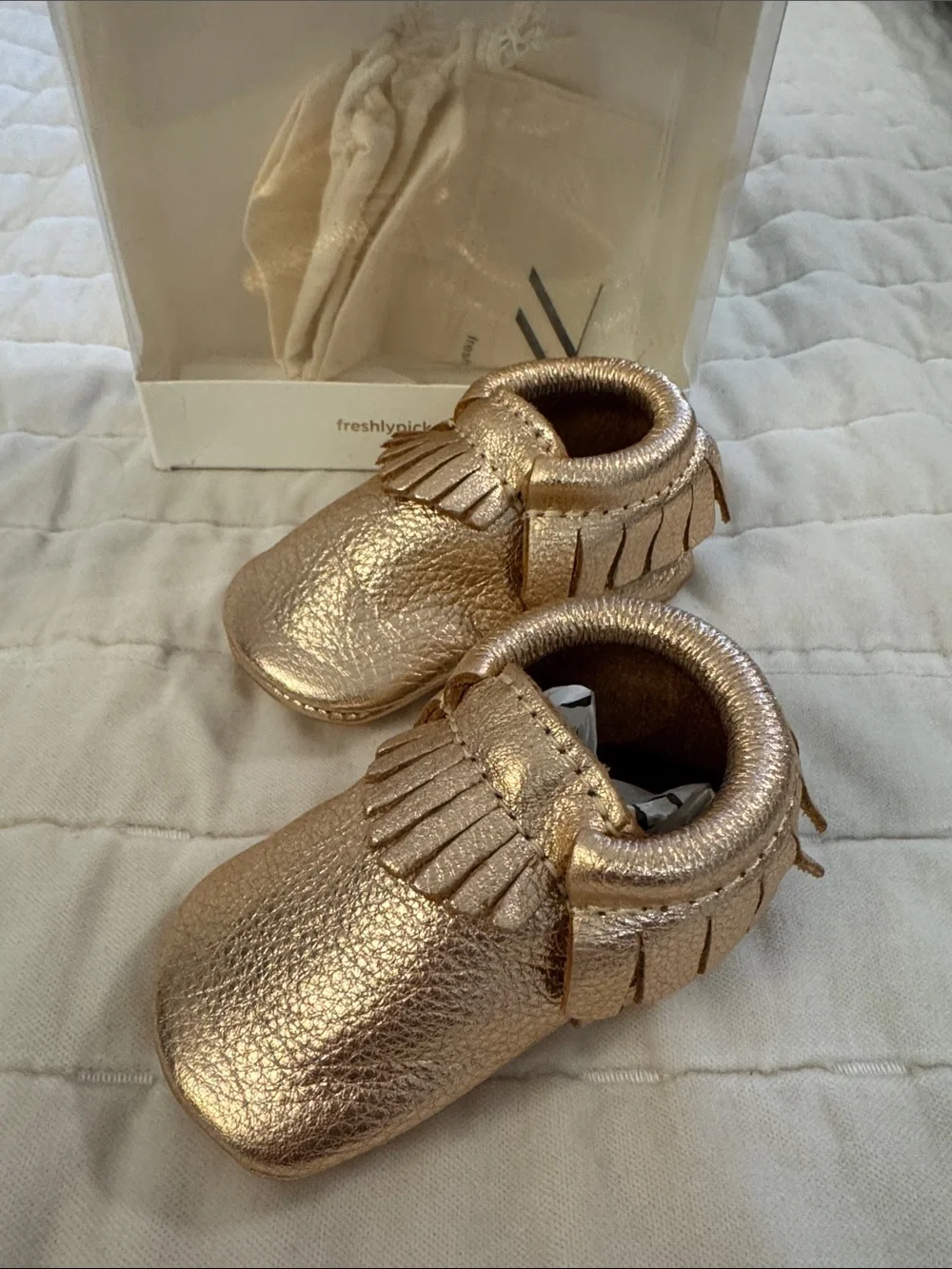 Freshly Picked Metallic Rose Gold Infant Moccasins